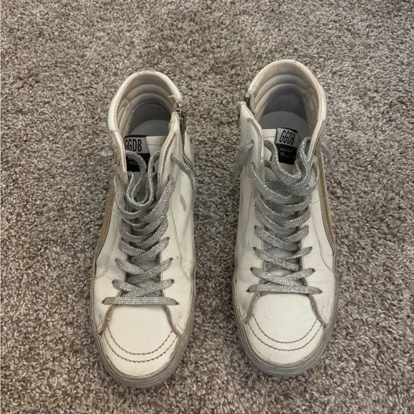 Golden Goose White and Gold Sneakers
